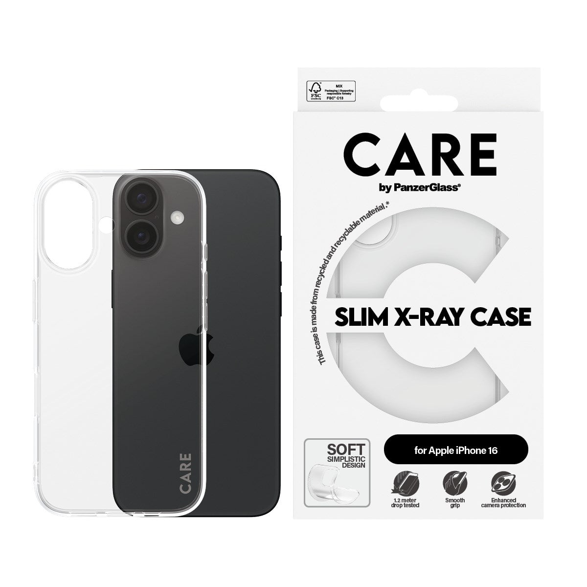 CARE by PanzerGlass® Fashionable Case Transparent X-Ray Soft Basic iPhone 16